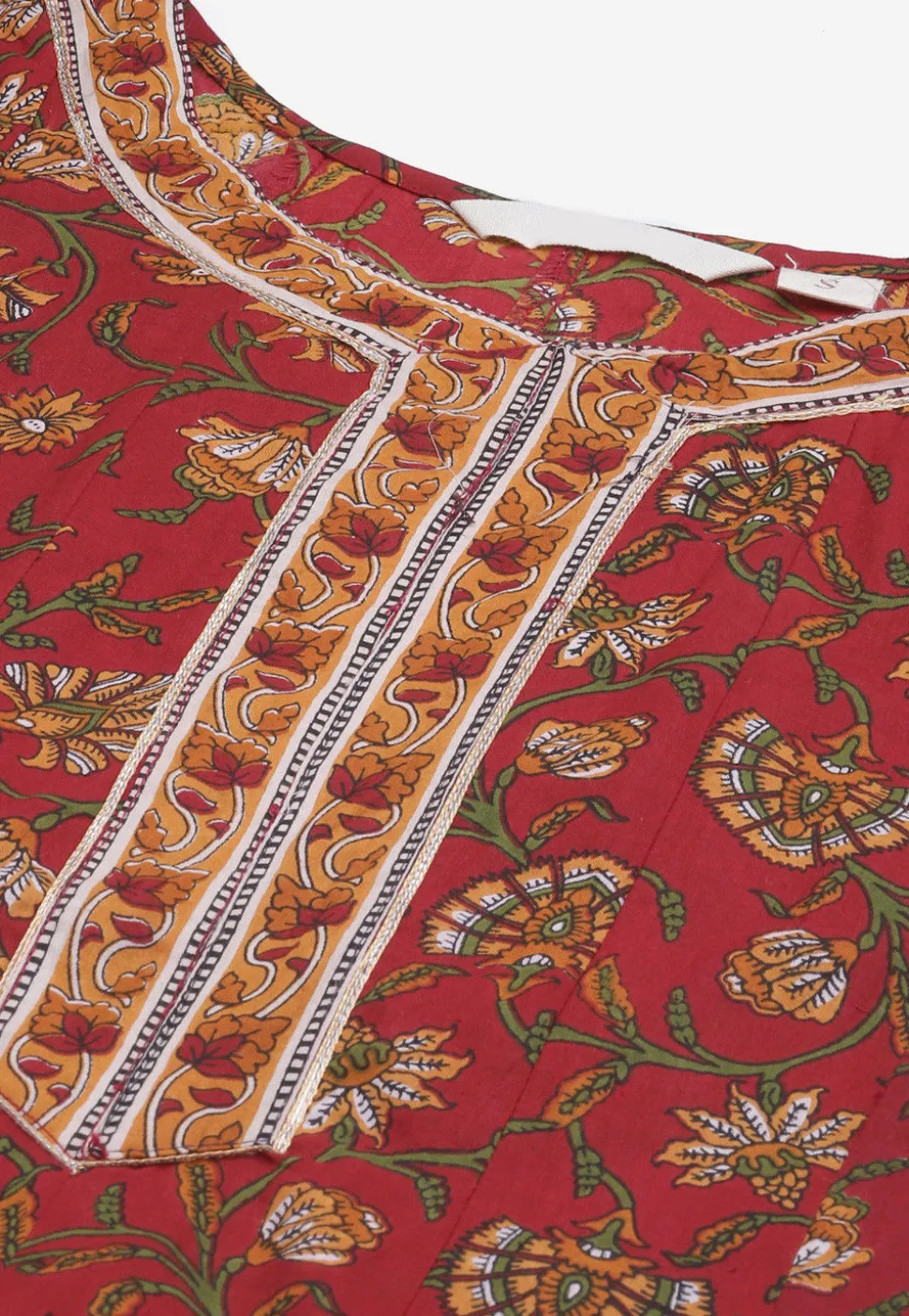 Printed Cotton Anarkali Kurta in Maroon
