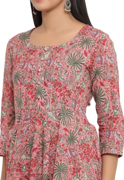 Printed Cotton Anarkali Kurta in Pink