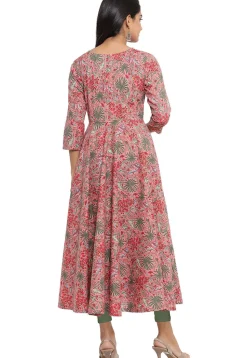 Printed Cotton Anarkali Kurta in Pink