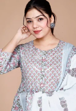 Printed Cotton Anarkali Suit in Blue