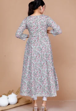 Printed Cotton Anarkali Suit in Blue