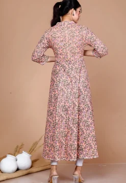 Printed Cotton Anarkali Suit in Peach