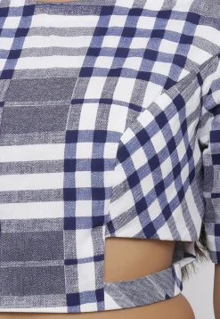 Printed Cotton Blouse in White and Blue