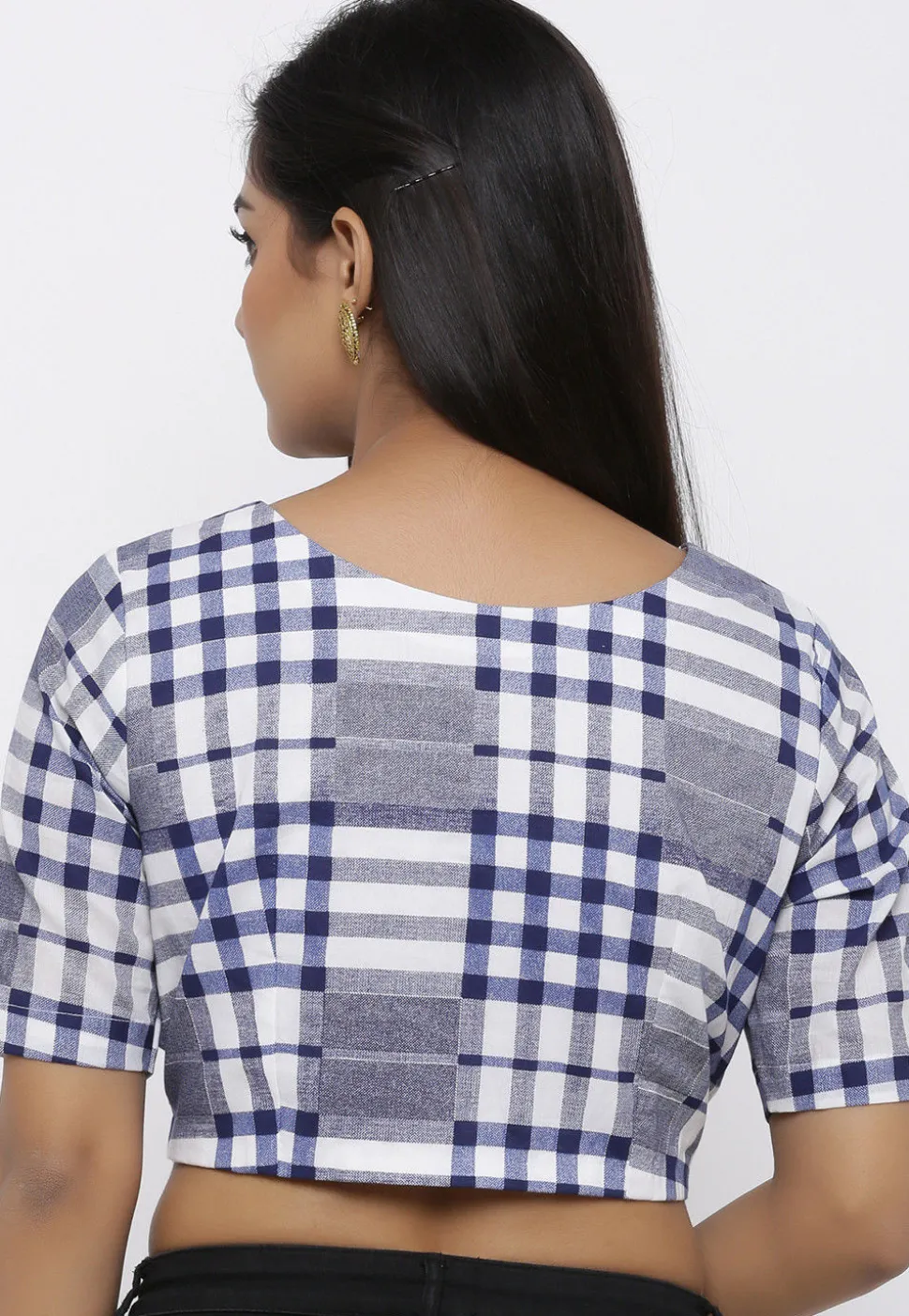 Printed Cotton Blouse in White and Blue