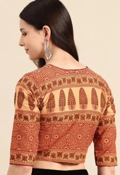 Printed Cotton Blouse in Beige