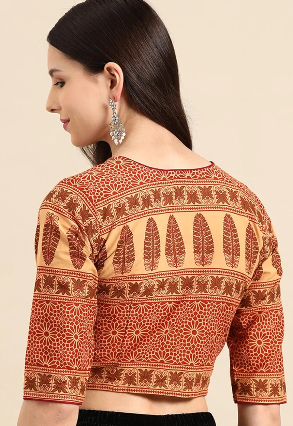 Printed Cotton Blouse in Beige