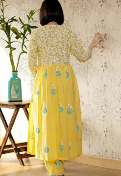 Printed Cotton Cambric Aline Suit in Yellow