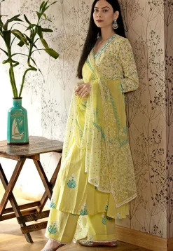 Printed Cotton Cambric Aline Suit in Light Yellow