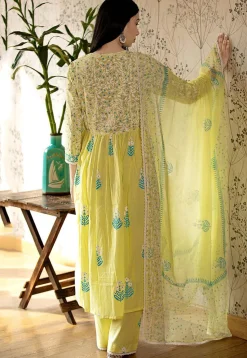 Printed Cotton Cambric Aline Suit in Light Yellow