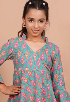 Printed Cotton Co-Ord Set in Sea Green