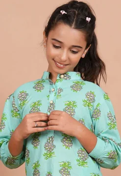 Printed Cotton Co-Ord Set in Pastel Green