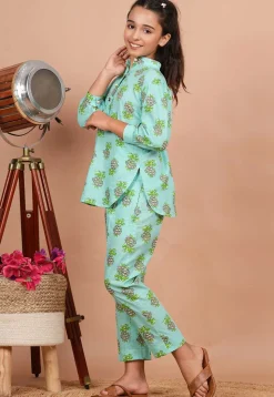 Printed Cotton Co-Ord Set in Pastel Green