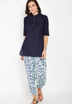 Printed Cotton Dhoti Pant in Sea Green