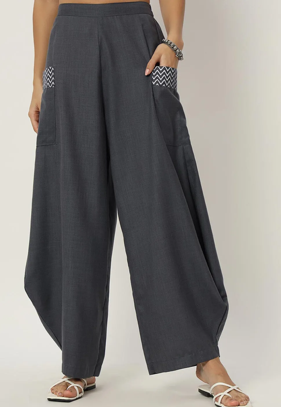 Printed Cotton Flex Pant in Grey