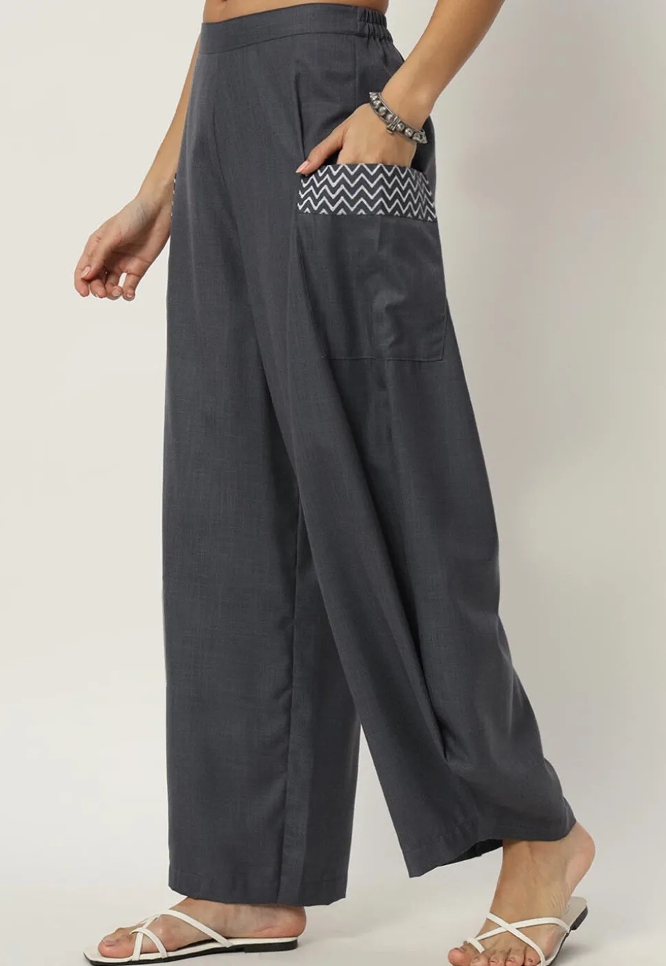 Printed Cotton Flex Pant in Grey