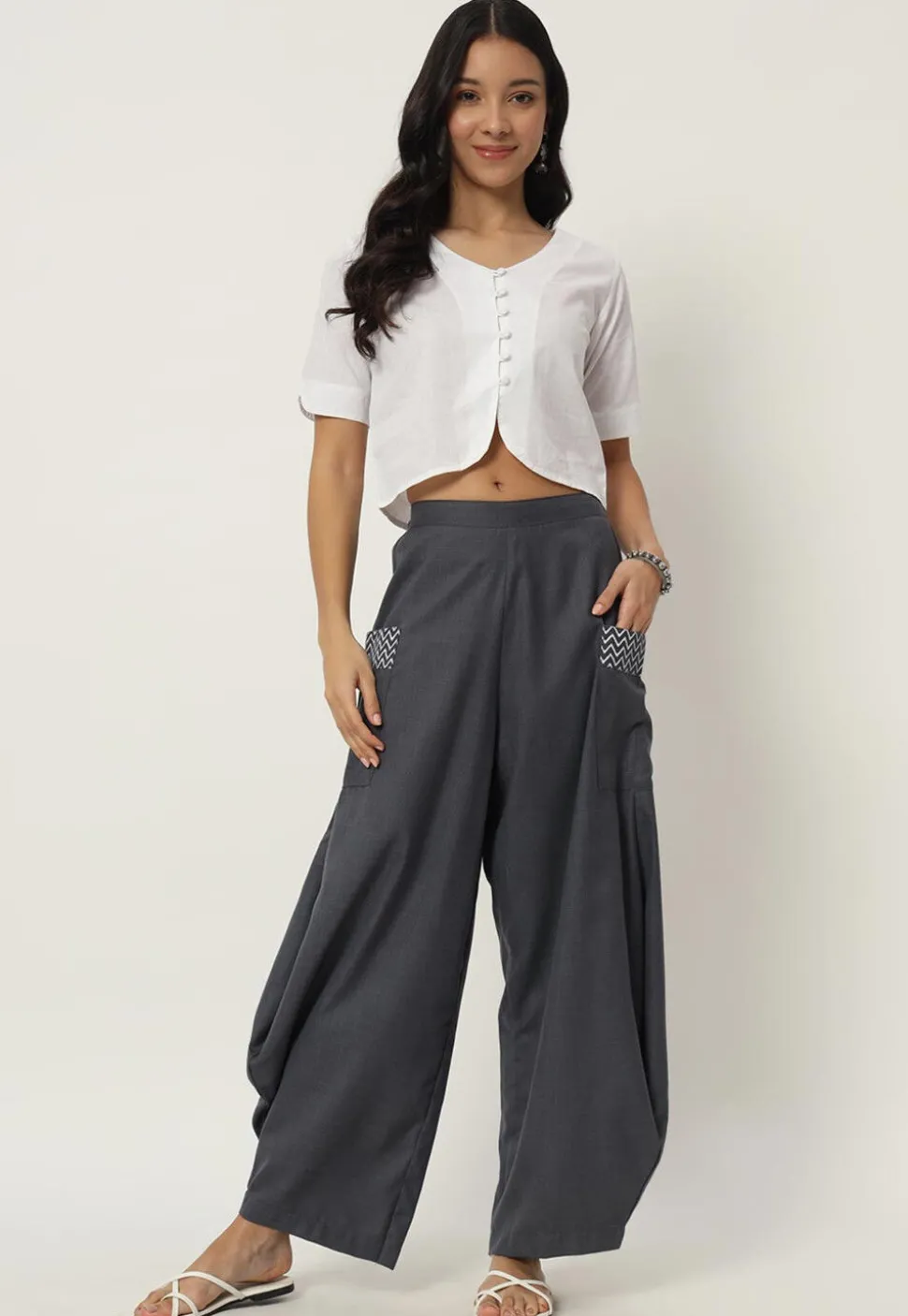 Printed Cotton Flex Pant in Grey
