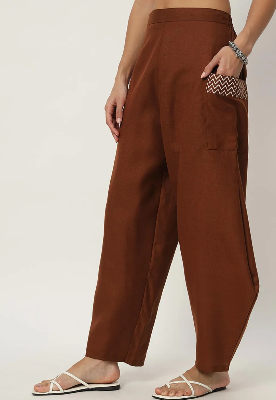 Printed Cotton Flex Pant in Dark Brown