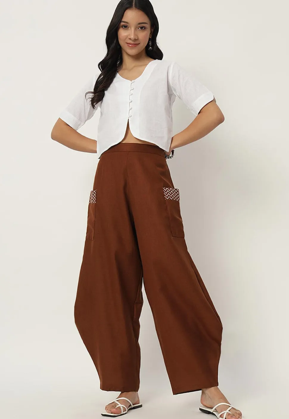 Printed Cotton Flex Pant in Dark Brown