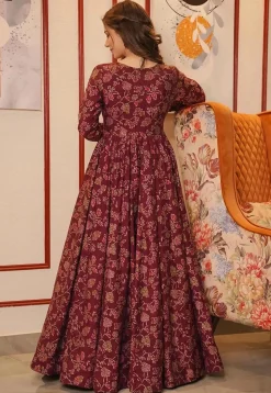 Printed Cotton Gown in Maroon