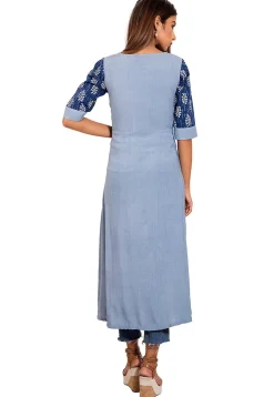 Printed Cotton Jacket Style Kurta in Blue