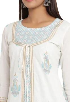 Printed Cotton Jacket Style Kurta in White