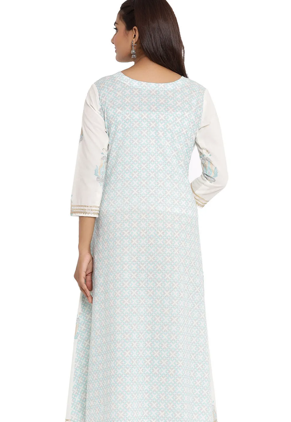 Printed Cotton Jacket Style Kurta in White