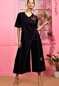 Printed Cotton Jumpsuit in Black