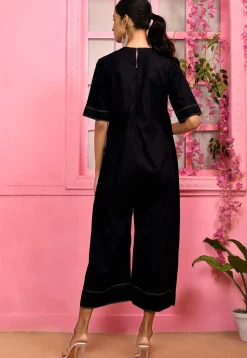 Printed Cotton Jumpsuit in Black
