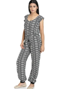 Printed Cotton Jumpsuit in Black and White