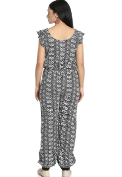 Printed Cotton Jumpsuit in Black and White