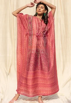 Printed Cotton Kaftan in Peach