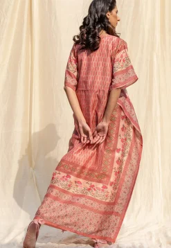 Printed Cotton Kaftan in Light Red