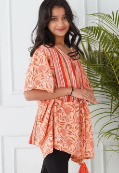 Printed Cotton Kaftan in Peach