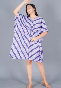 Printed Cotton Kaftan in Shaded Purple