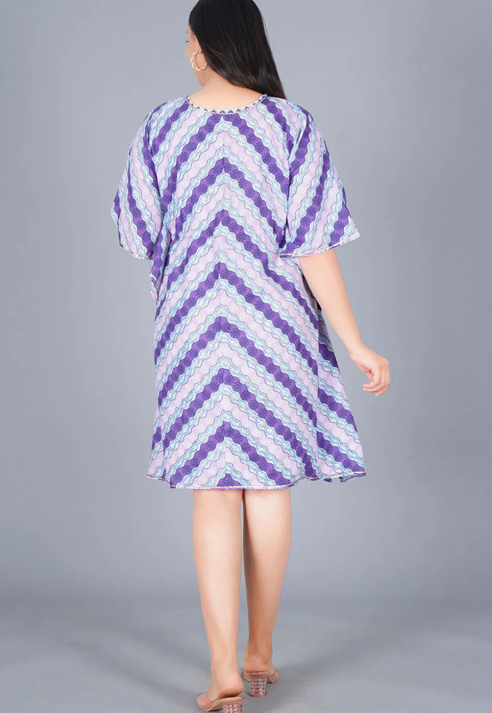 Printed Cotton Kaftan in Shaded Purple
