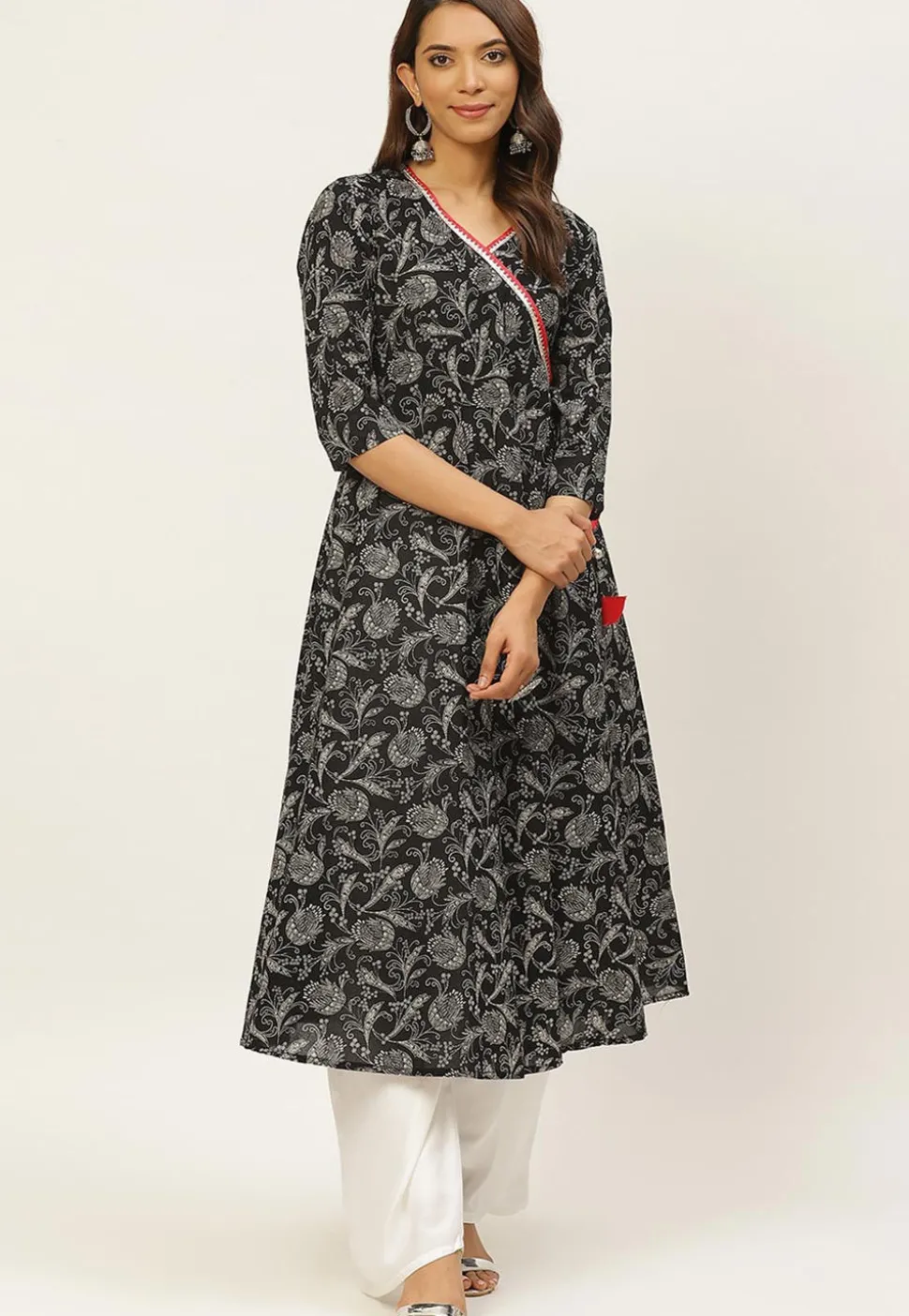 Printed Cotton Kurta in Black