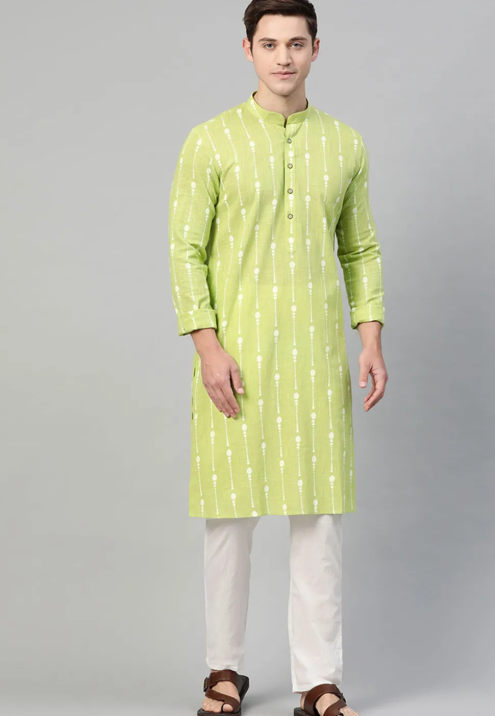 Printed Cotton Kurta in Light Green