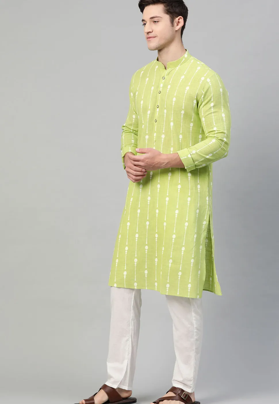 Printed Cotton Kurta in Light Green