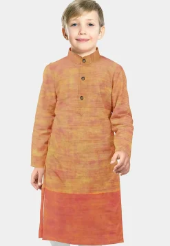Printed Cotton Kurta in Orange