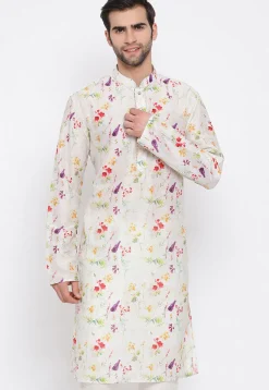 Printed Cotton Kurta in Off White