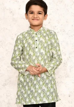 Printed Cotton Kurta in Off White