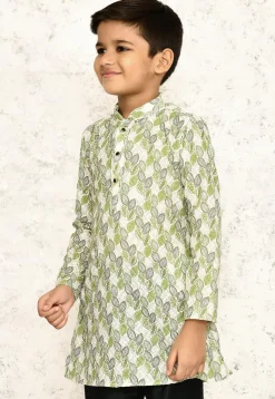 Printed Cotton Kurta in Off White
