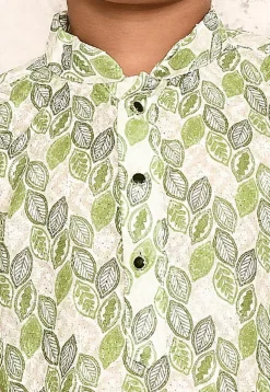 Printed Cotton Kurta in Off White