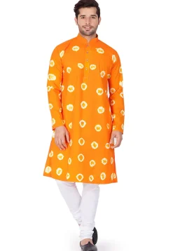 Printed Cotton Kurta in Orange