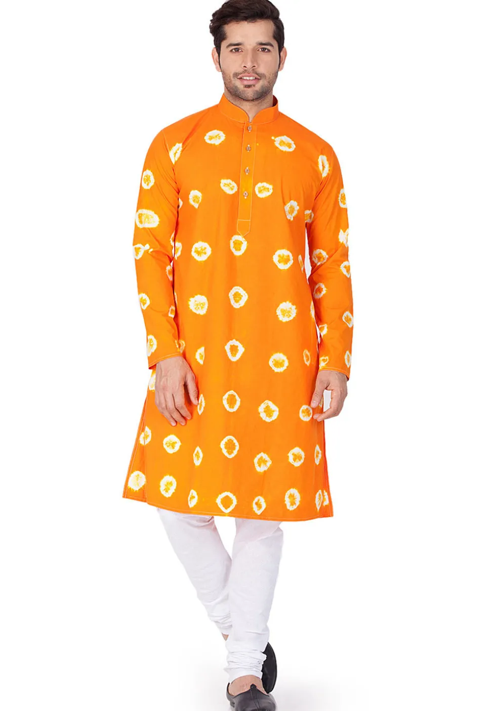 Printed Cotton Kurta in Orange