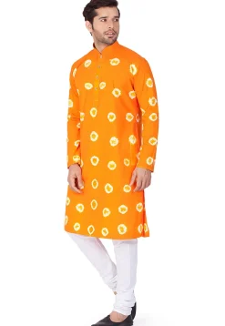 Printed Cotton Kurta in Orange