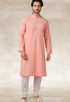 Printed Cotton Kurta in Peach