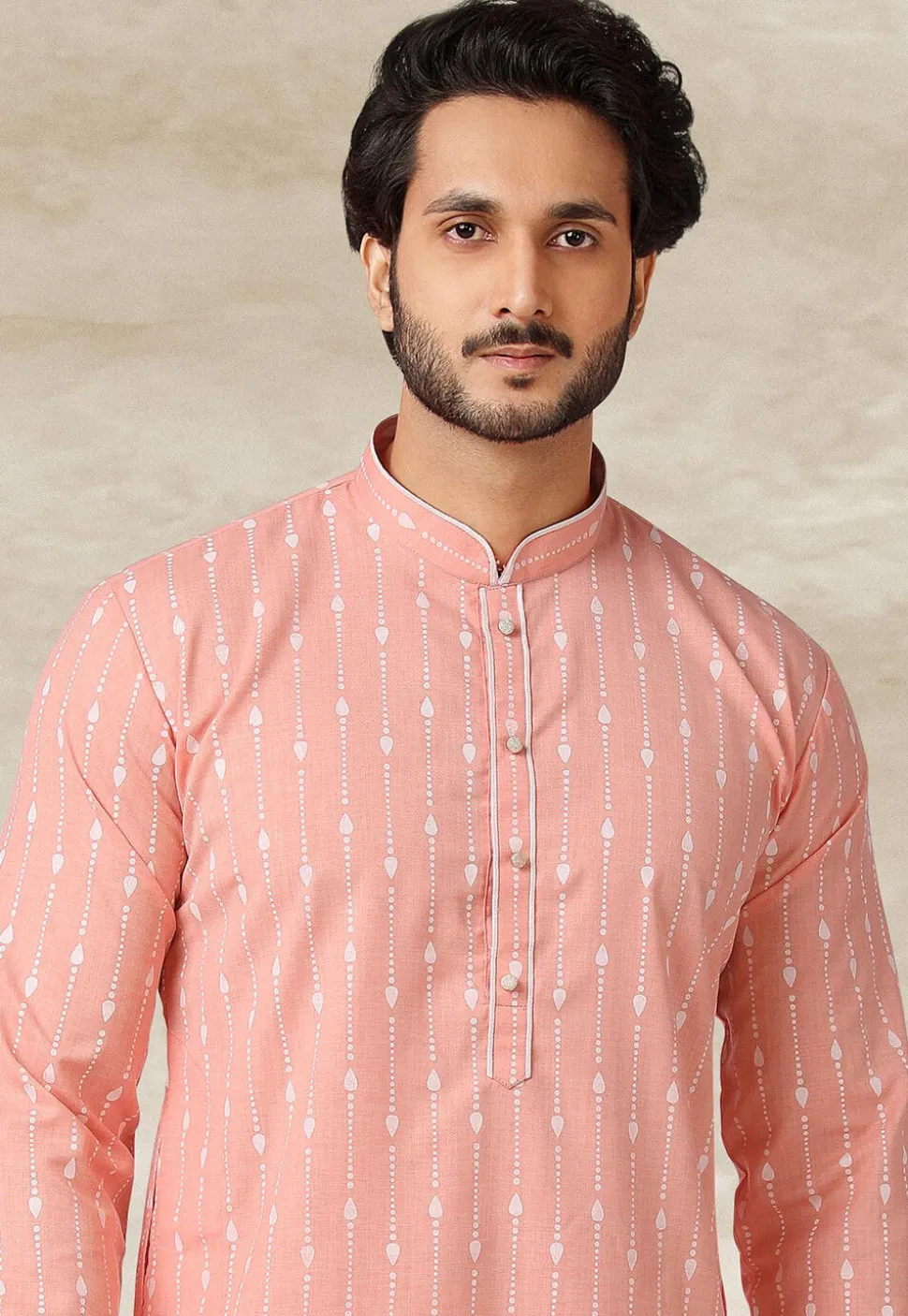 Printed Cotton Kurta in Peach
