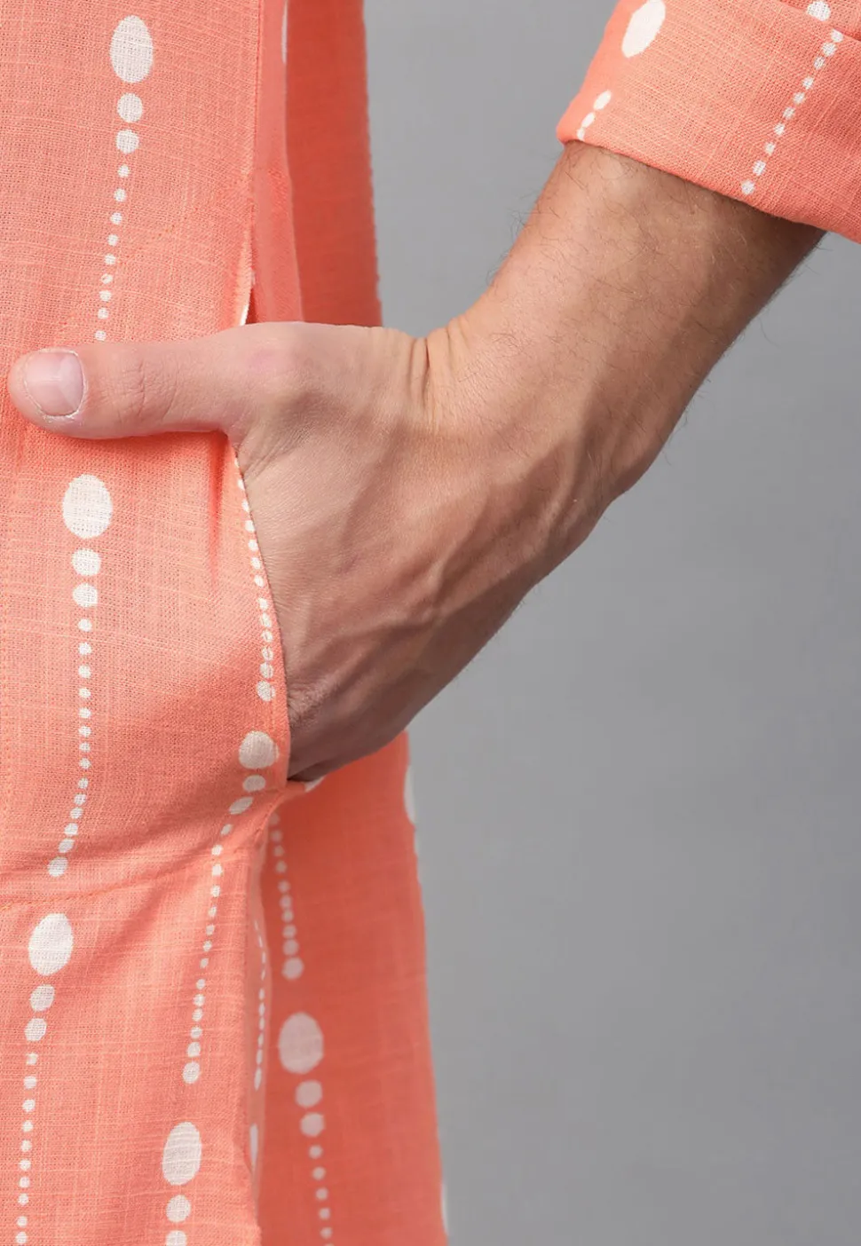 Printed Cotton Kurta in Peach