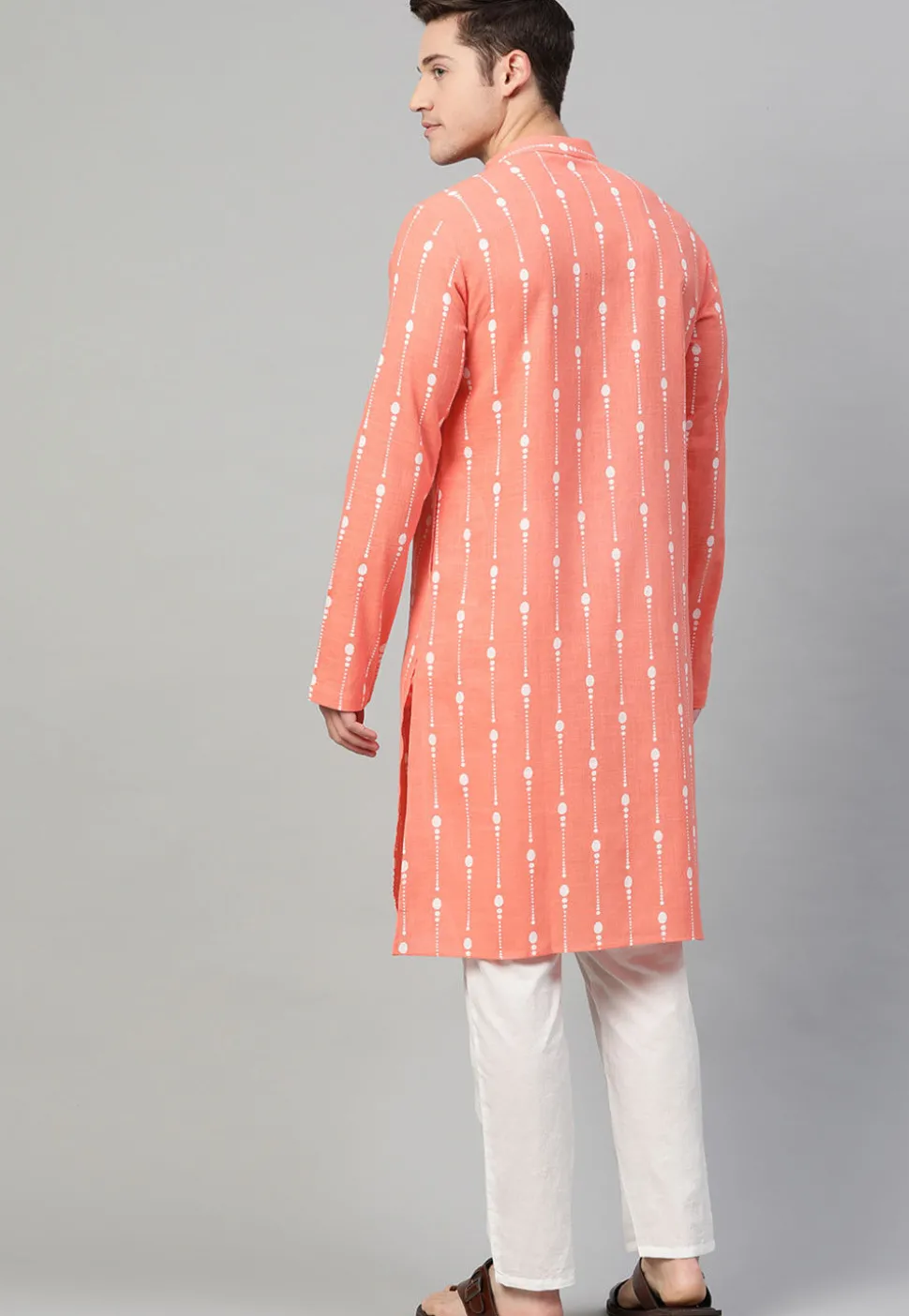 Printed Cotton Kurta in Peach
